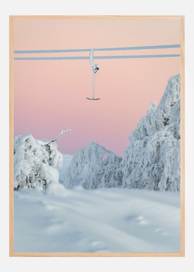 Snowbound lift in pastel sky Juliste