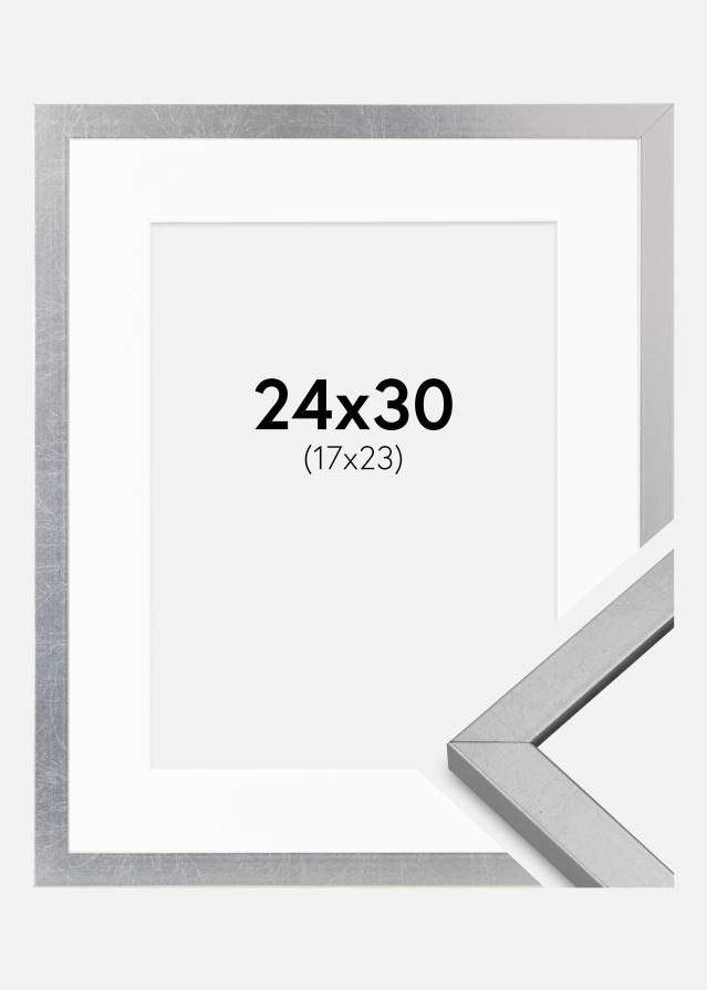 Kehys Minerva Hopea 24x30 cm - Passepartout Valkoista 18x24 cm