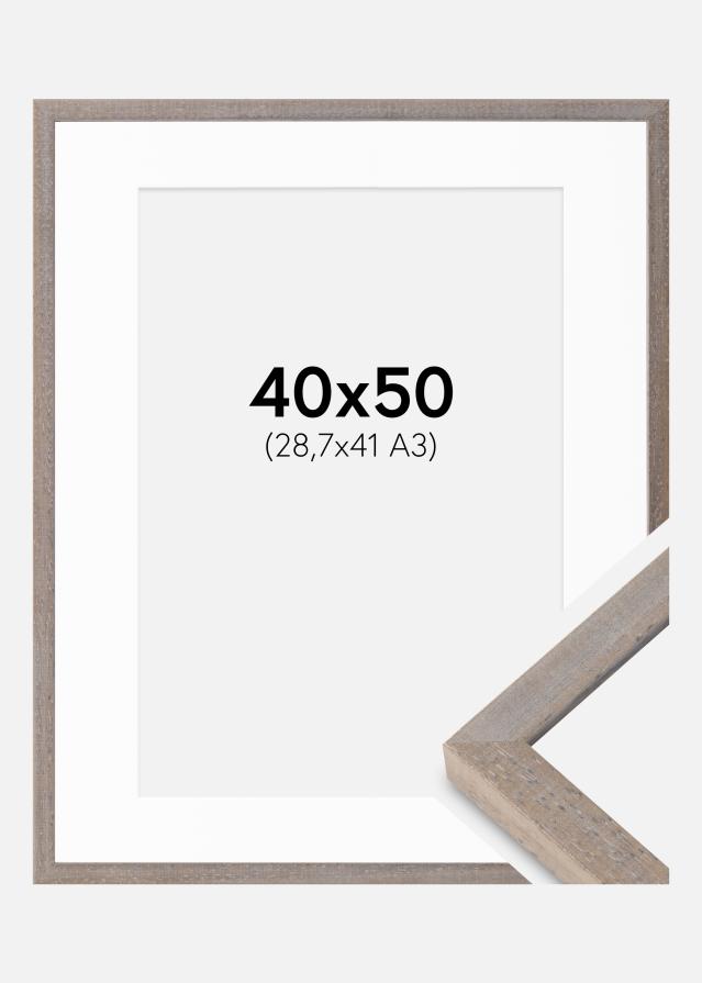 Kehys Ares Harmaa 40x50 cm - Passepartout Valkoista 29,7x42 cm