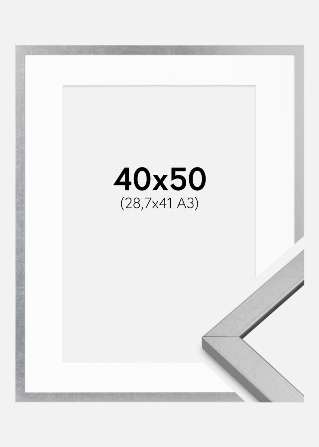 Kehys Minerva Hopea 40x50 cm - Passepartout Valkoista 29,7x42 cm