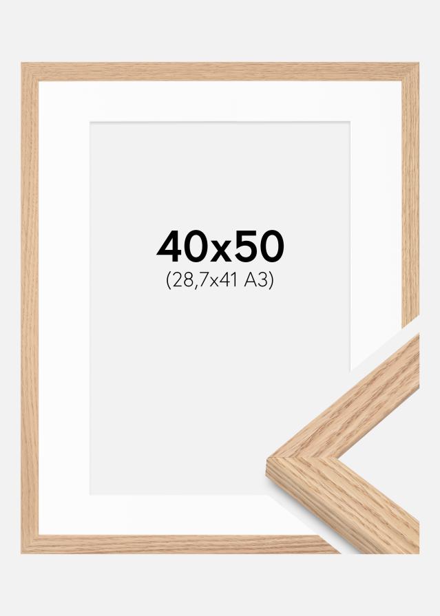 Kehys Tidlös Massiivinen Tammi 40x50 cm - Passepartout Valkoinen 29,7x42 cm