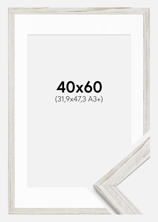 Kehys Stilren Vintage Valkoista 40x60 cm - Passepartout Valkoista 32,9x48,3 cm