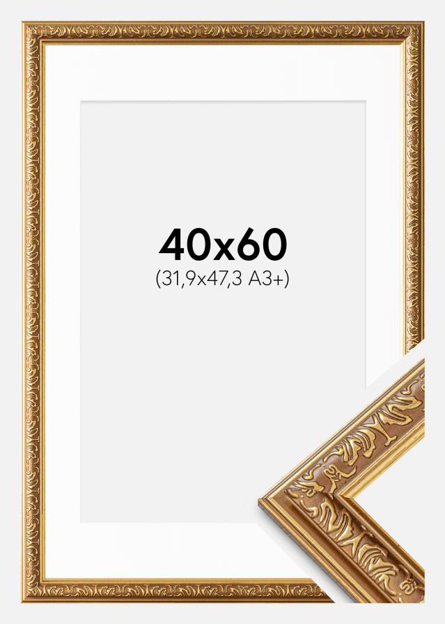 Kehys Swirl Kulta 40x60 cm - Passepartout Valkoista 32,9x48,3 cm