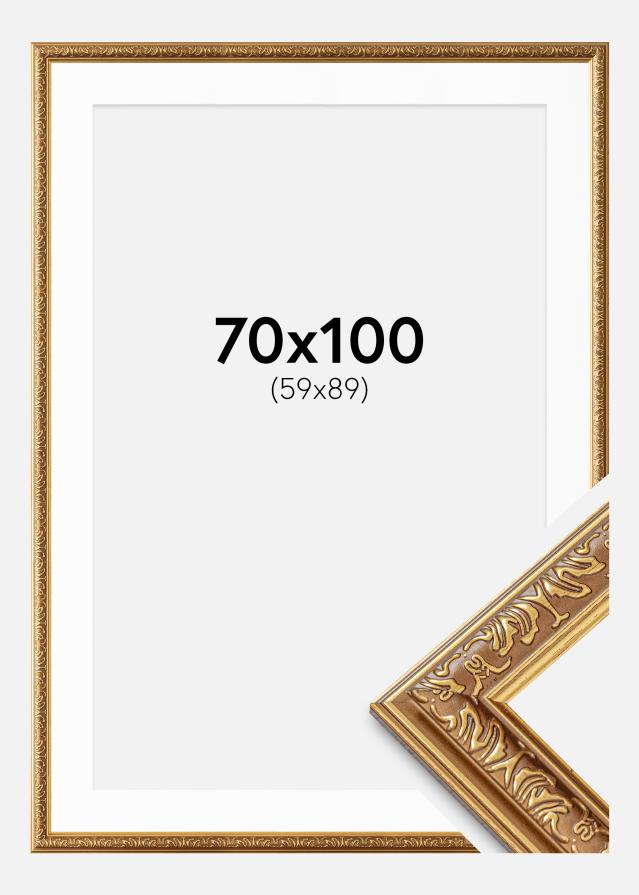 Kehys Swirl Kulta 70x100 cm - Passepartout Valkoista 60x90 cm