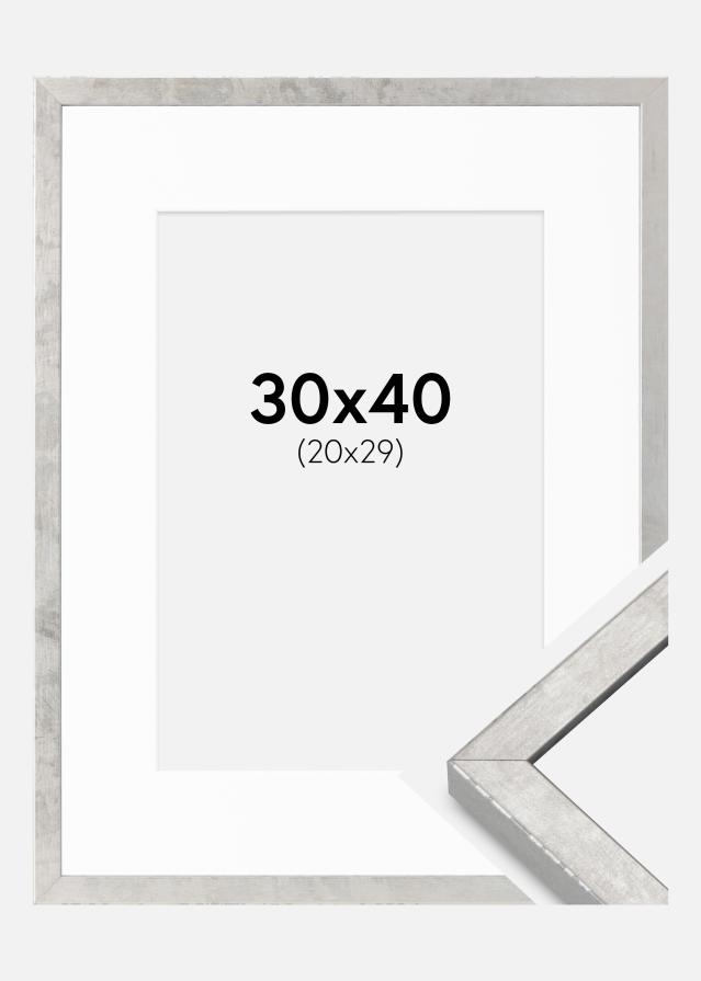 Kehys Ares Hopea 30x40 cm - Passepartout Valkoista 21x30 cm