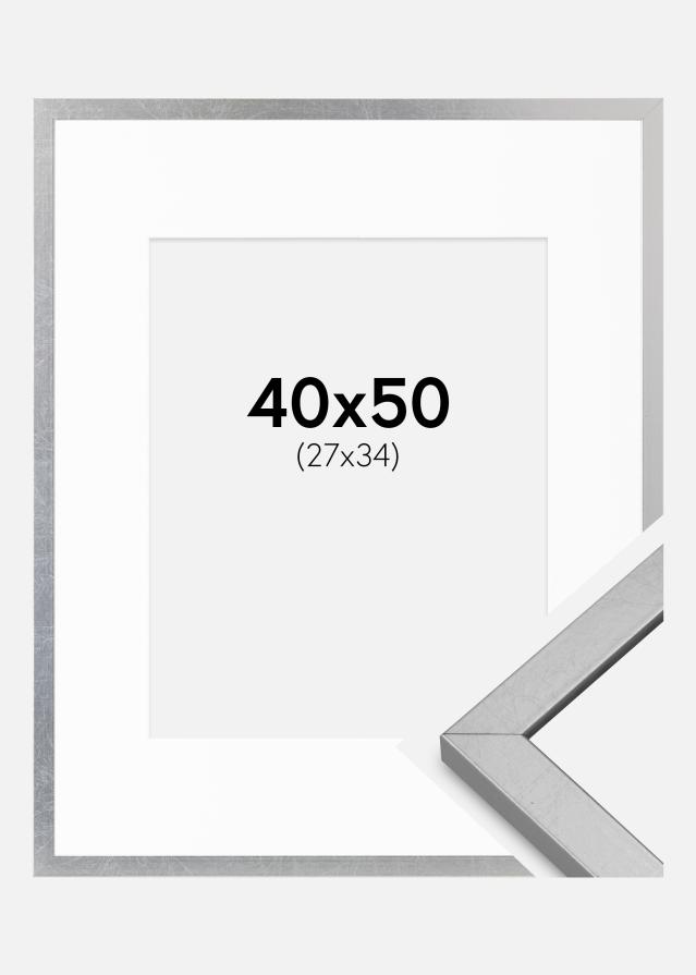 Kehys Minerva Hopea 40x50 cm - Passepartout Valkoista 28x35 cm