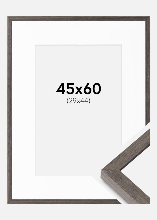 Kehys Ares Harmaa Tammi 45x60 cm - Passepartout Valkoista 30x45 cm