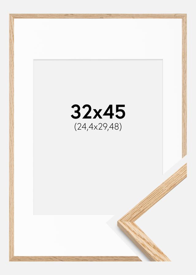 Kehys Ohut Tammi 32x45 cm - Passepartout Valkoinen 10x12 inches