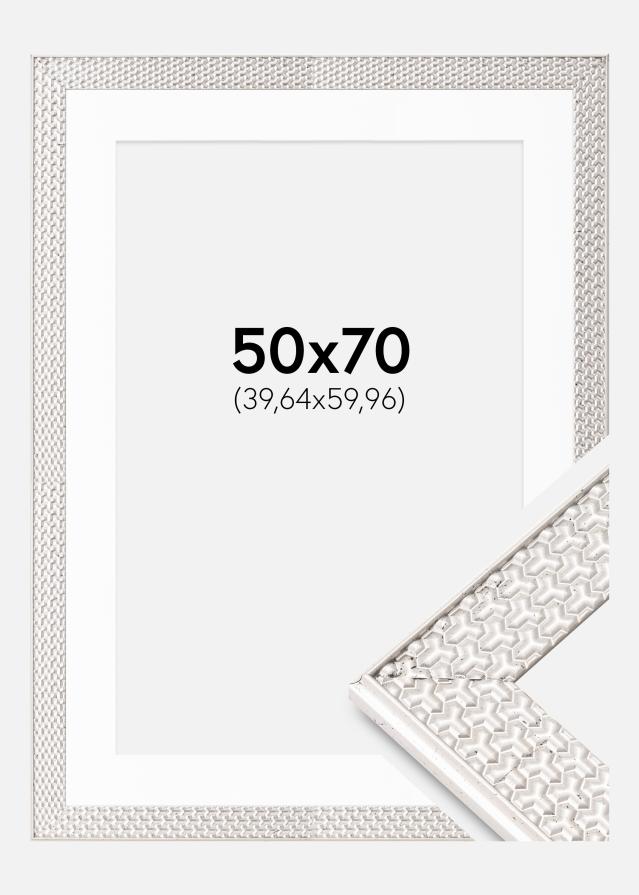 Kehys Grace Hopeanvärinen 50x70 cm - Passepartout Valkoinen 16x24 inches