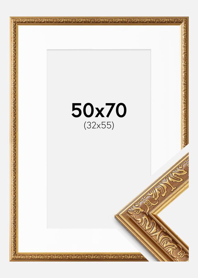 Kehys Swirl Kulta 50x70 cm - Passepartout Valkoista 33x56 cm