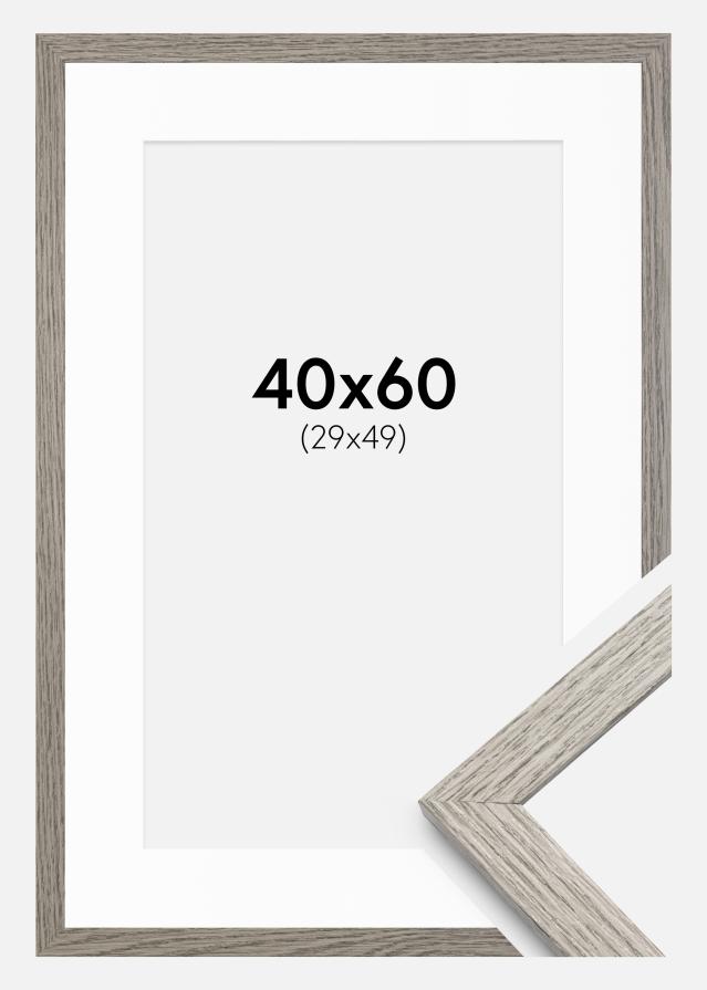 Kehys Stilren harmaa tammi 40x60 cm - Passepartout Valkoista 30x50 cm