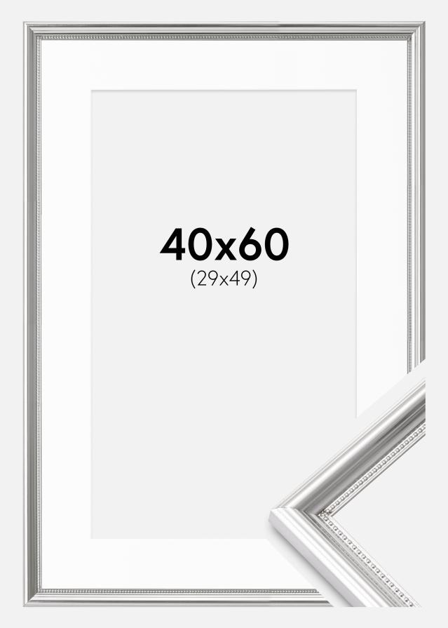 Kehys Gala Hopeanvärinen 40x60 cm - Passepartout Valkoinen 30x50 cm