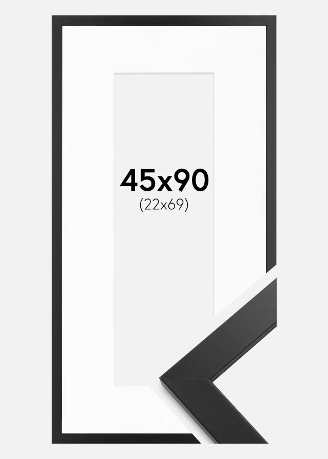 Kehys musta puu 45x90 cm - Passepartout Valkoista 23x70 cm