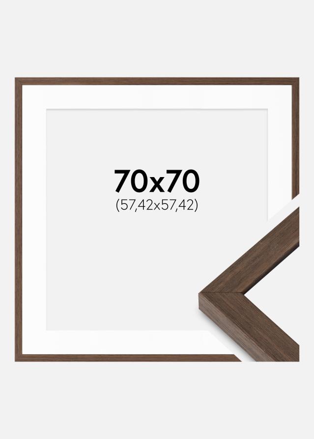 Kehys Hermes Saksanpähkinä 70x70 cm - Passepartout Valkoista 23x23 inches