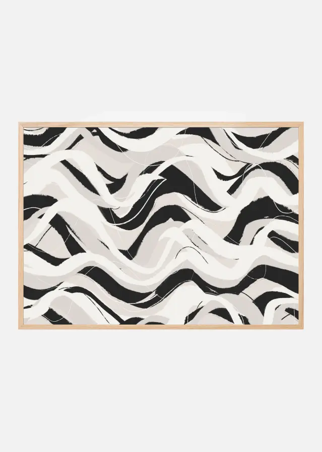 White Black Waves Pattern Square Juliste