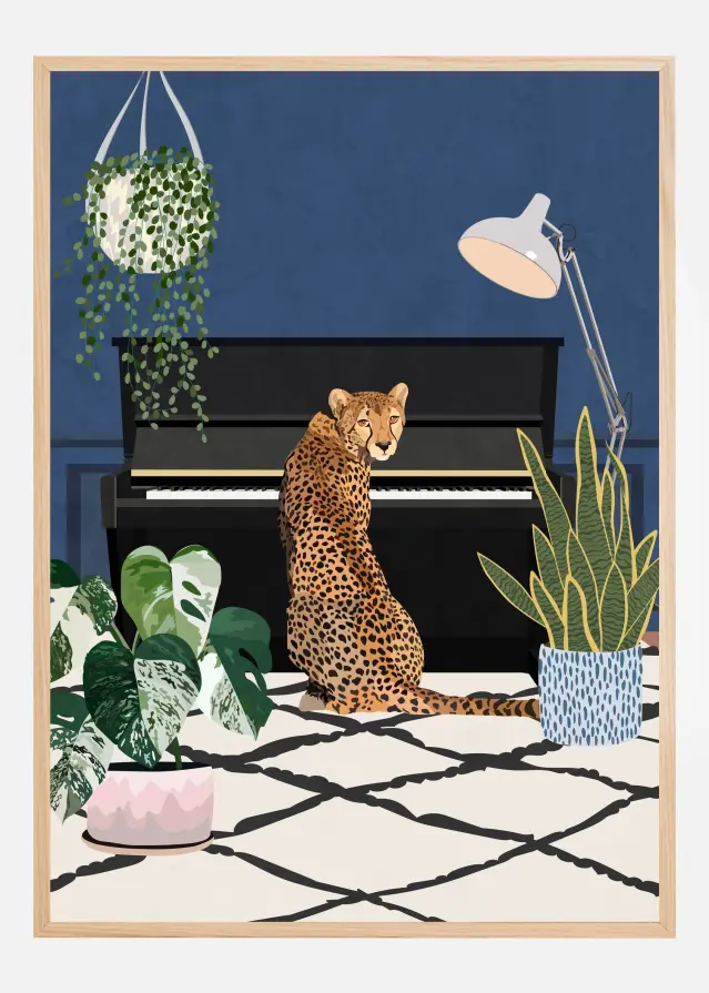 Cheetah playing piano Juliste