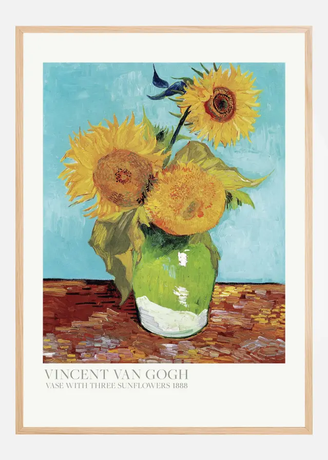 Vase With Three Sunflowers Juliste