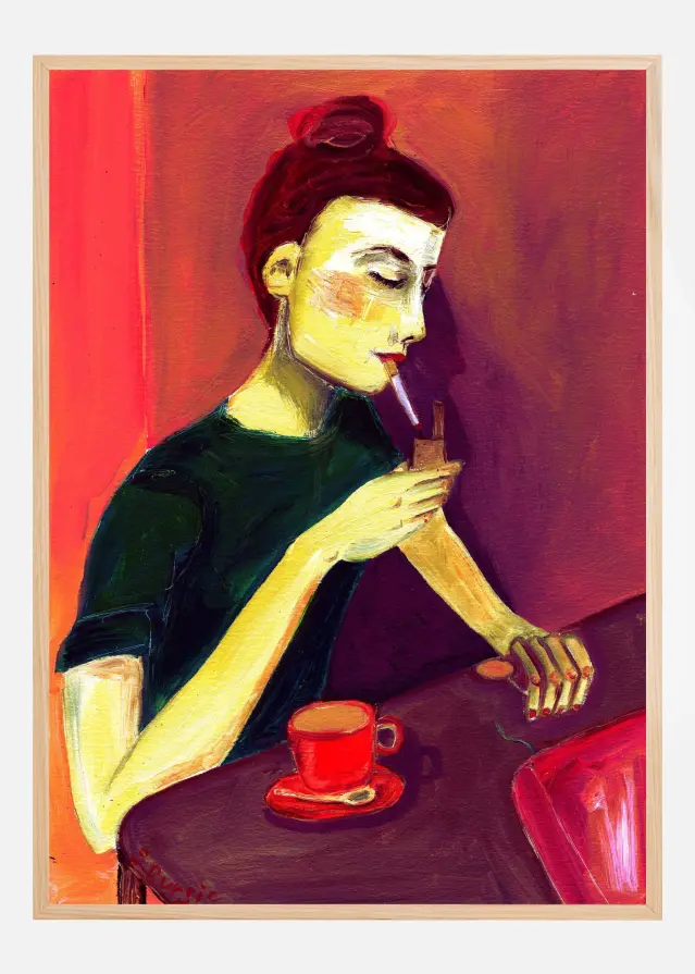 Lady lighting cigarette Juliste
