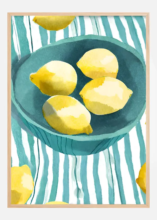 Zitronen in türkisfarbener Schale Juliste