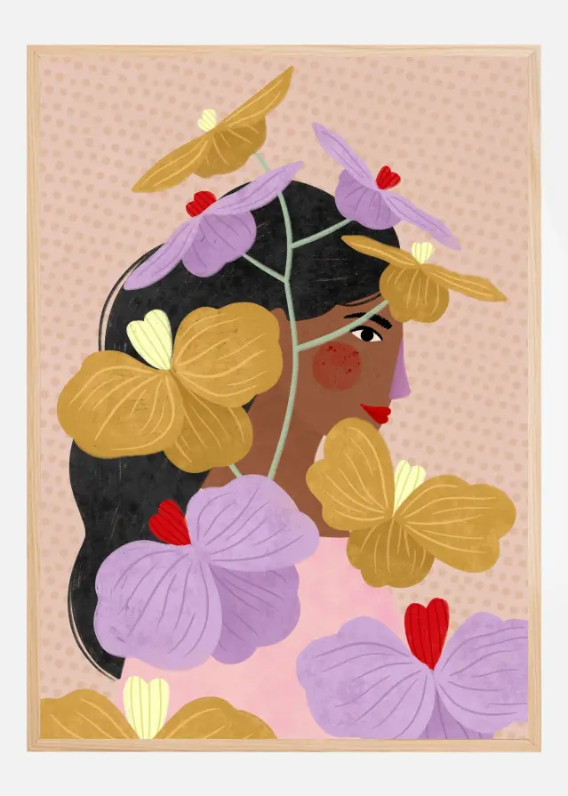 Hidden behind yellow purple flowers Juliste