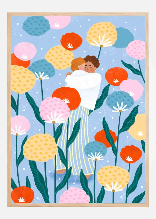 Mother and Child Amongst Flowers Juliste