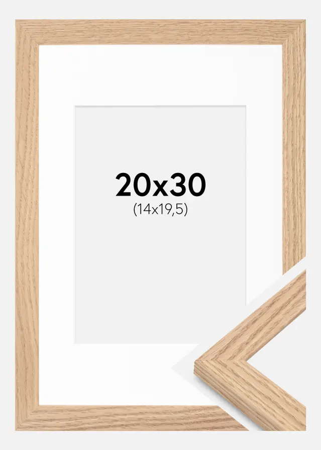 Kehys Tidlös Massiivinen Tammi 20x30 cm - Passepartout Valkoinen 15x21 cm