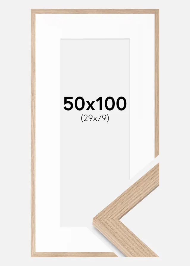 Kehys BGA Classic Tammi 50x100 cm - Passepartout Valkoista 30x80 cm