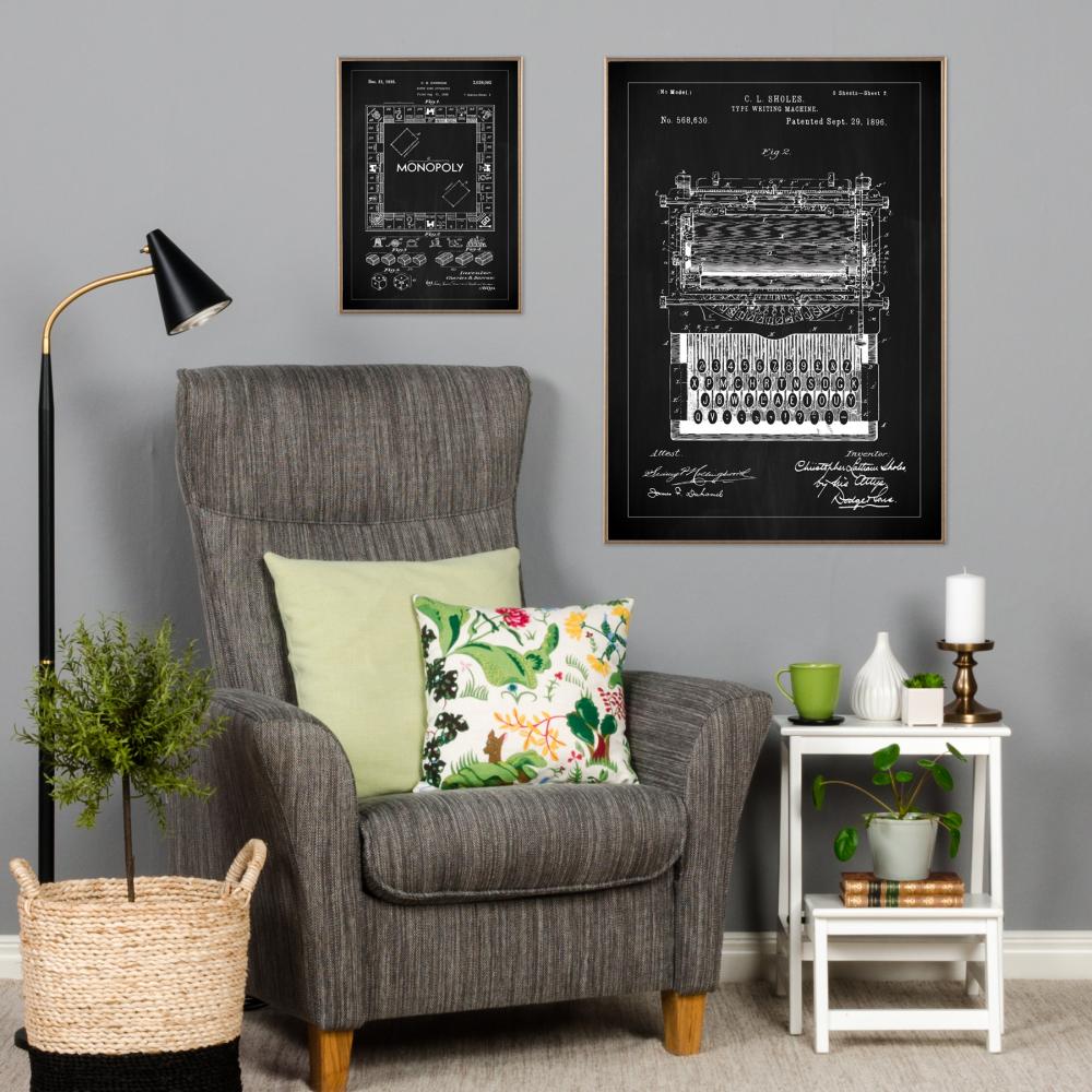 Patenttipiirustus - Kirjoituskone - Musta Juliste