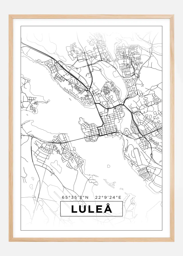 Kartta - Luleå - Valkoinen Juliste
