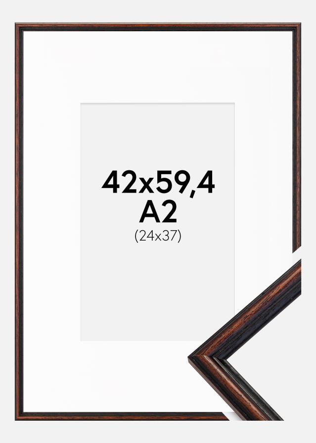 Kehys Horndal Saksanpähkinä 42x59,4 cm (A2) - Passepartout Valkoinen 25x38 cm