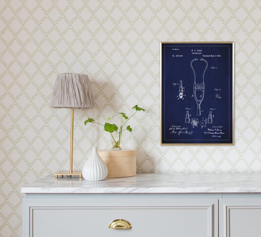 Patenttipiirustus - Stetoskooppi - Sininen