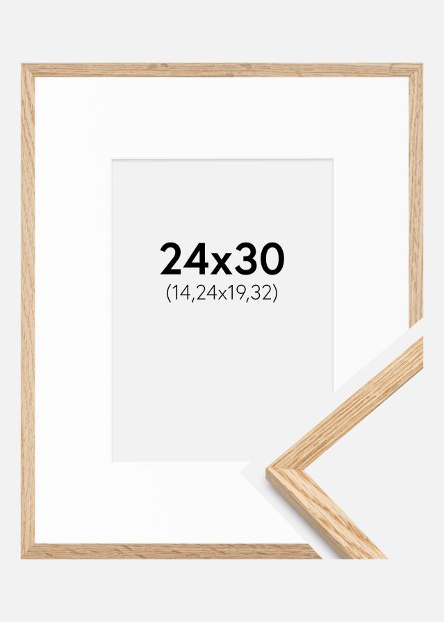 Kehys Kapea Tammi 24x30 cm - Passepartout Valkoinen 6x8 tuumaa