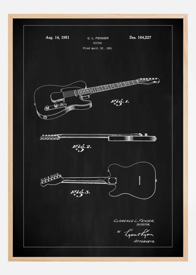 Patent Print - Guitar - Black Juliste