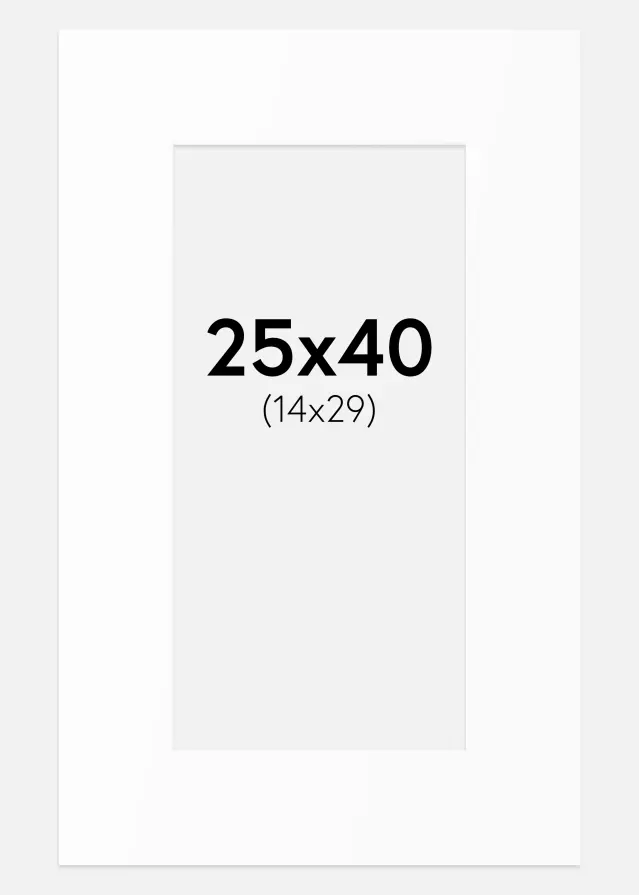 Passepartout Valkoinen Standard (Valkoinen keskus) 25x40 cm (14x29)