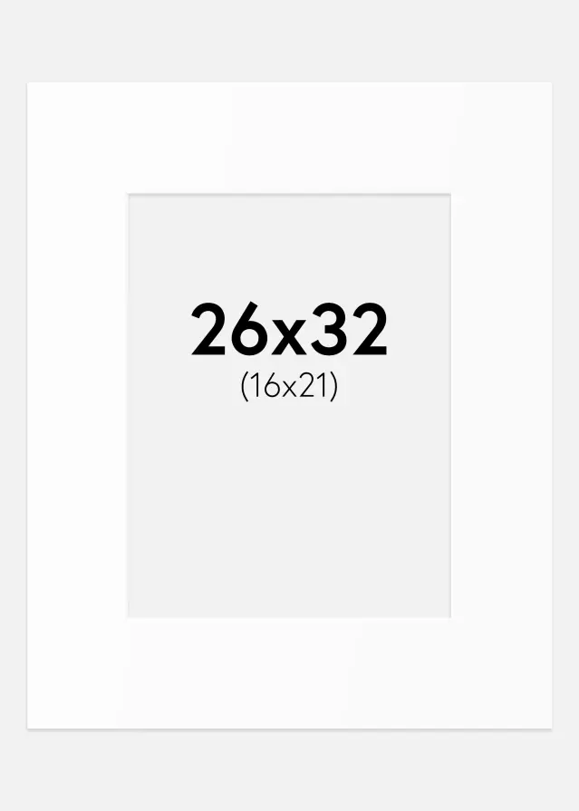 Passepartout Valkoinen Standard (Valkoinen keskus) 26x32 cm (16x21)