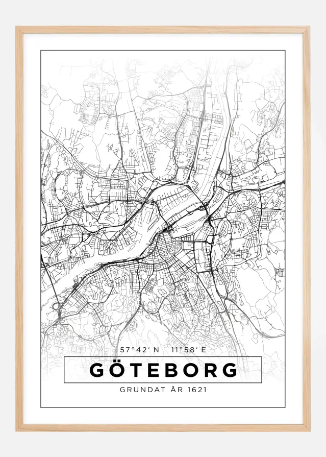 Kartta - Göteborg - Valkoinen Juliste