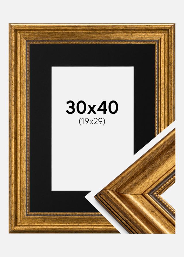 Kehys Rokoko Kulta 30x40 cm - Passepartout Musta 20x30 cm