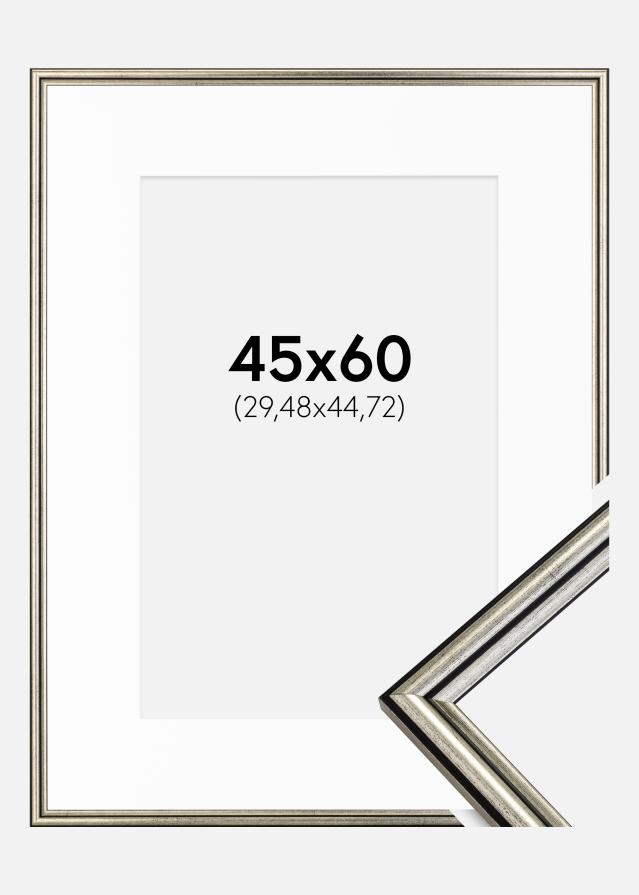 Kehys Horndal Hopea 45x60 cm - Passepartout Valkoinen 12x18 tuumaa