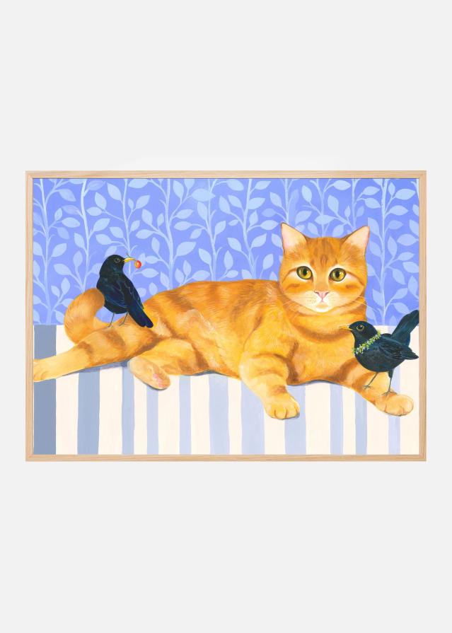Ginger Cat and Blackbirds Juliste