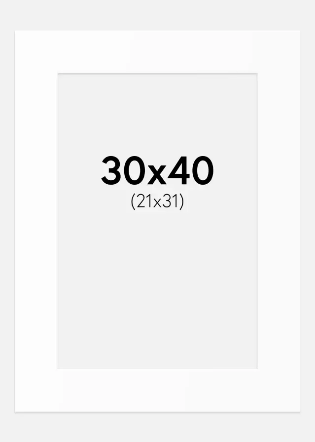 Passepartout Valkoinen Standard (Valkoinen keskus) 30x40 cm (21x31)