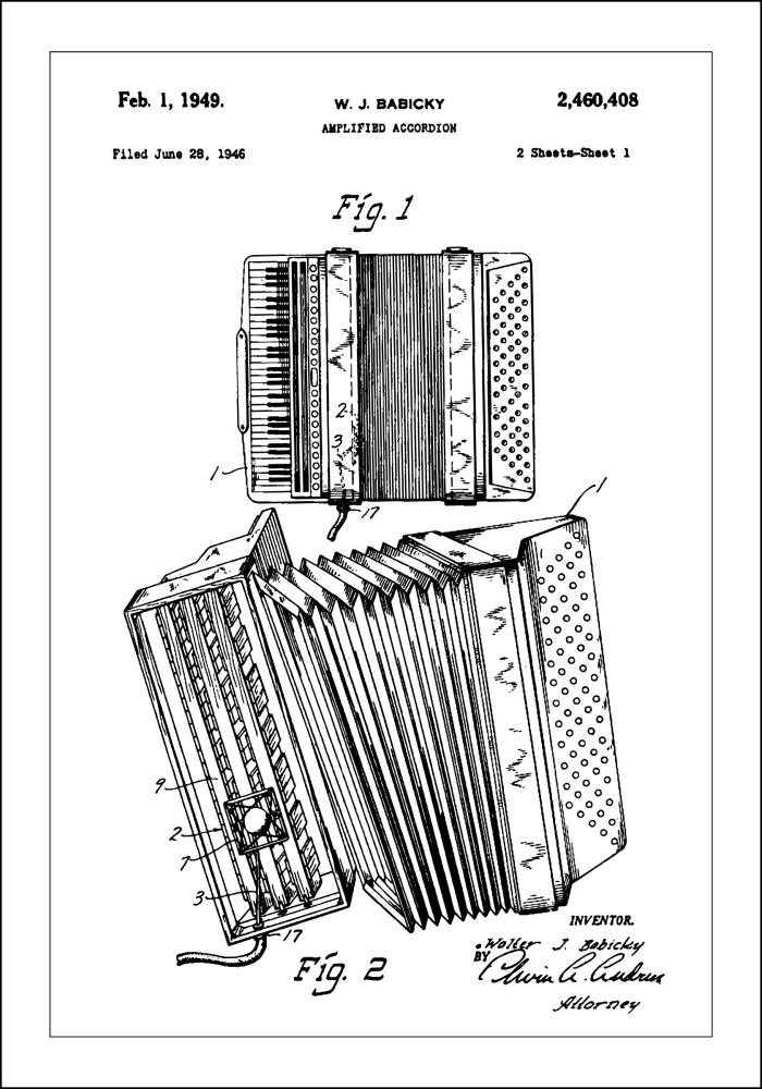 Patent Print - Amplified Accordion I - White Juliste