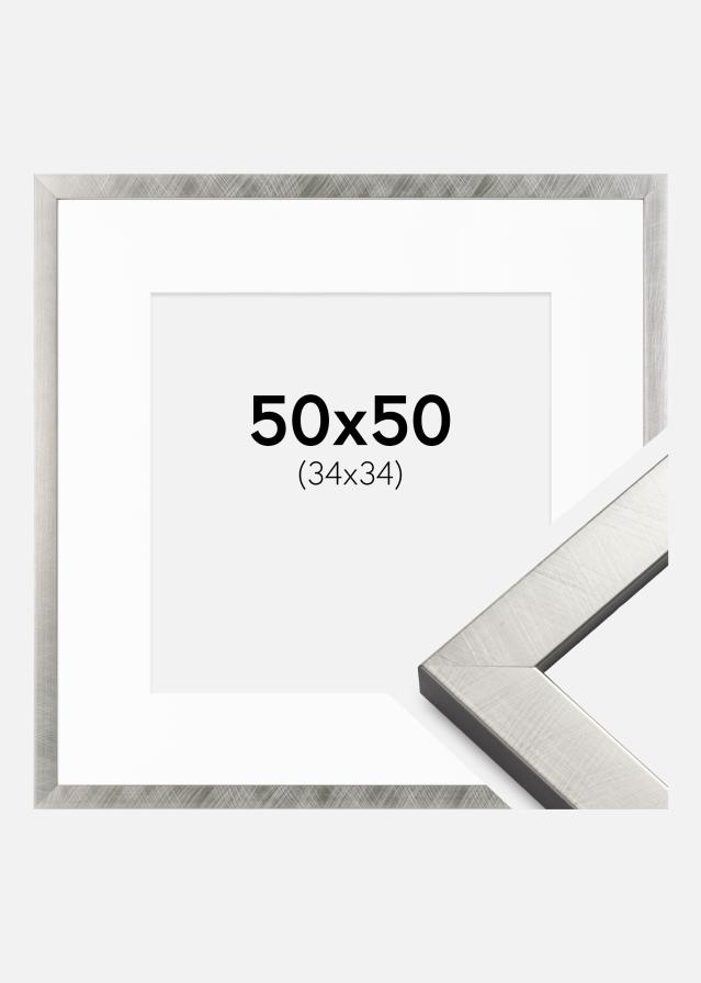 Kehys Uppsala Hopeanvärinen 50x50 cm - Passepartout Valkoinen 35x35 cm