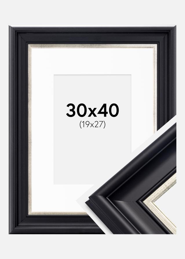 Kehys Dalarna Musta-Hopeanvärinen 30x40 cm - Passepartout Valkoinen 20x28 cm