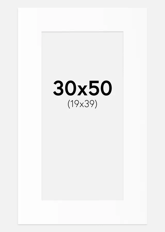 Passepartout Valkoinen Standard (Valkoinen keskus) 30x50 cm (19x39)