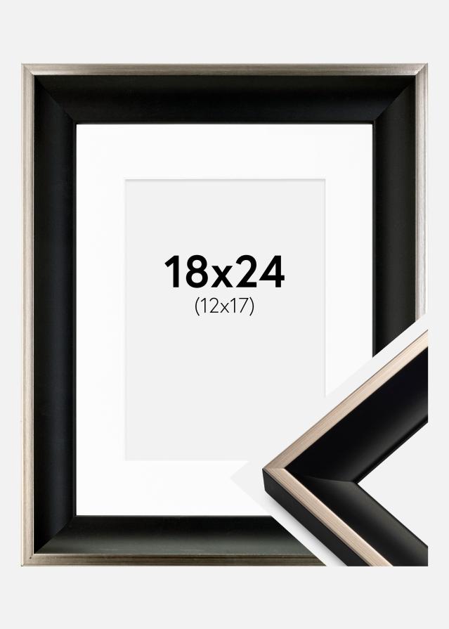 Kehys Öjaren Musta-Hopeanvärinen 18x24 cm - Passepartout Valkoinen 13x18 cm