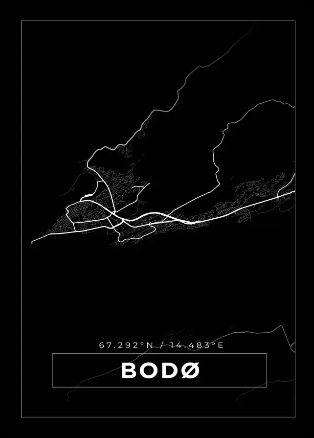 Kartta - Bodø - Musta Juliste