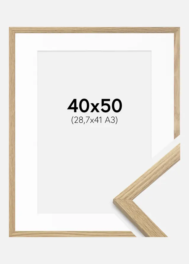 Kehys Trendy Tammi 40x50 cm - Passepartout Valkoinen 29,7x42 cm (A3)