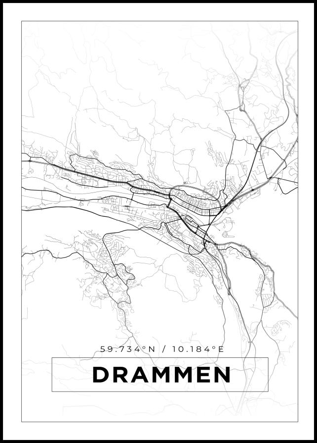 Kartta - Drammen - Valkoinen Juliste