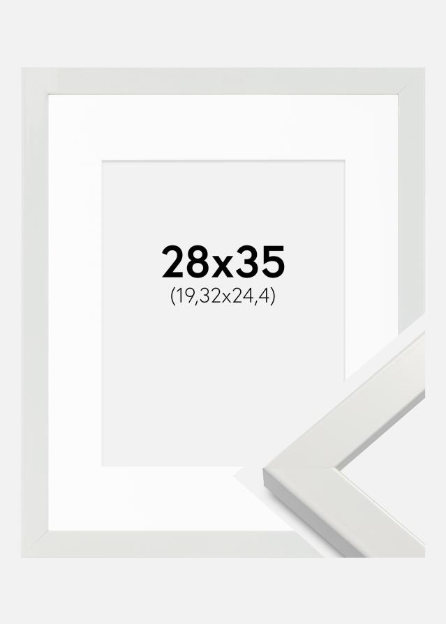 Kehys White Wood Glossy 28x35 cm - Passepartout Valkoinen 8x10 inches