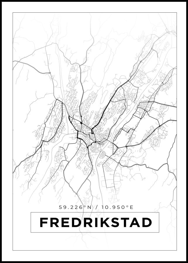 Kartta - Fredrikstad - Valkoinen Juliste